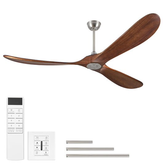 72" Walnut Solid Wood Ceiling Fan with Remote