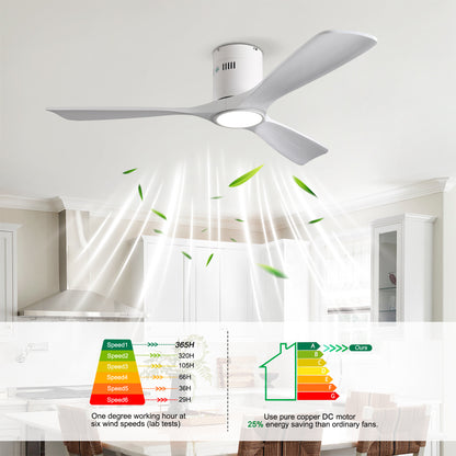 52" Matte White Solid Wood Ceiling Fan with Dimmable LED - view 9