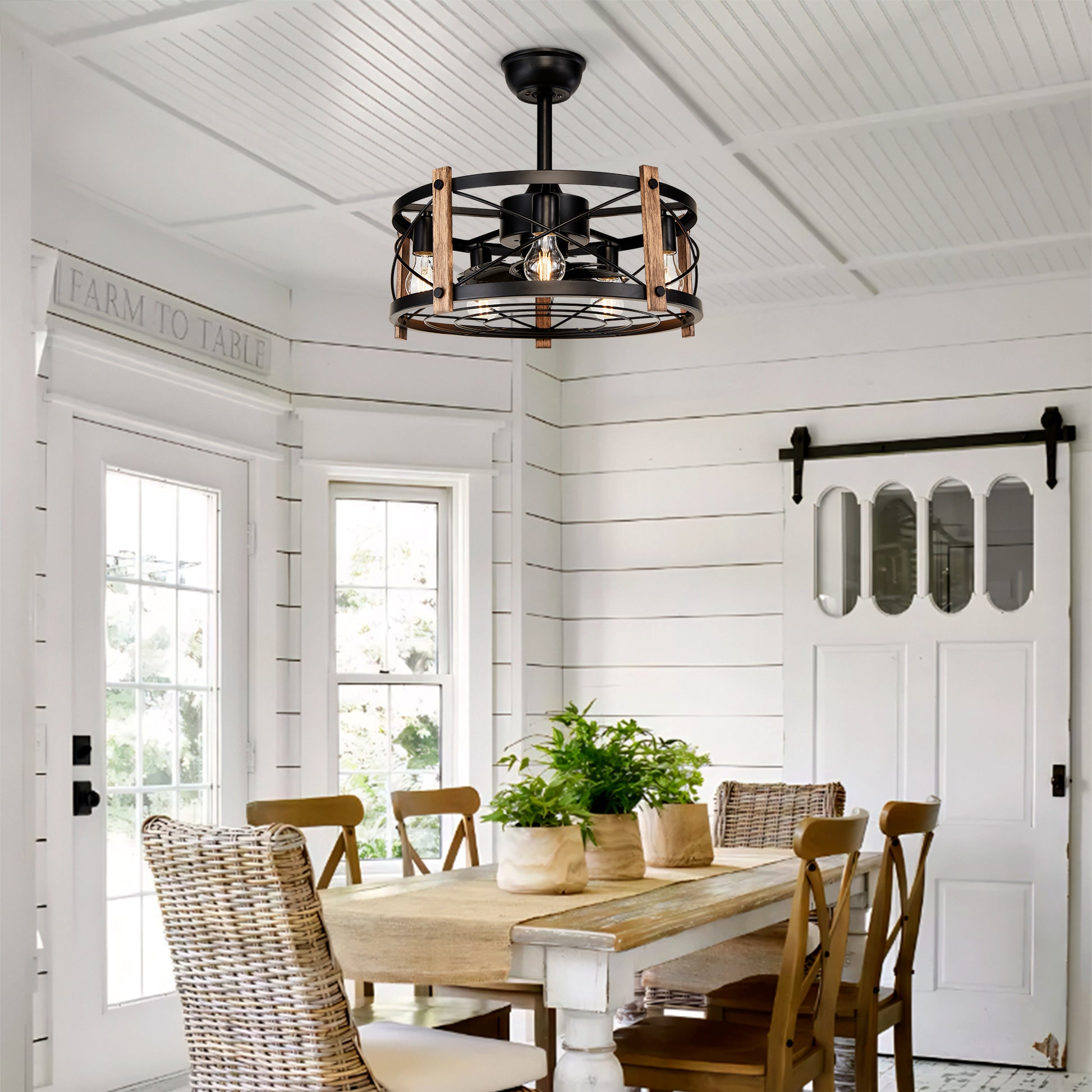 20" Matte Black Caged Chandelier Ceiling Fan with Remote - view 5