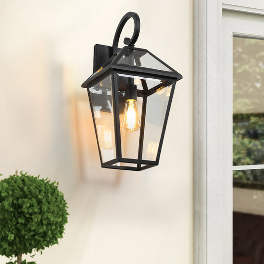 21"H Black Outdoor Wall Lantern with Clear Glass