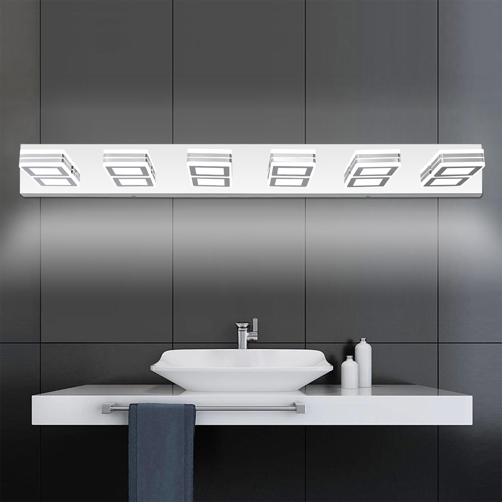 39" 6-Light Chrome LED Vanity Light with Acrylic Shades