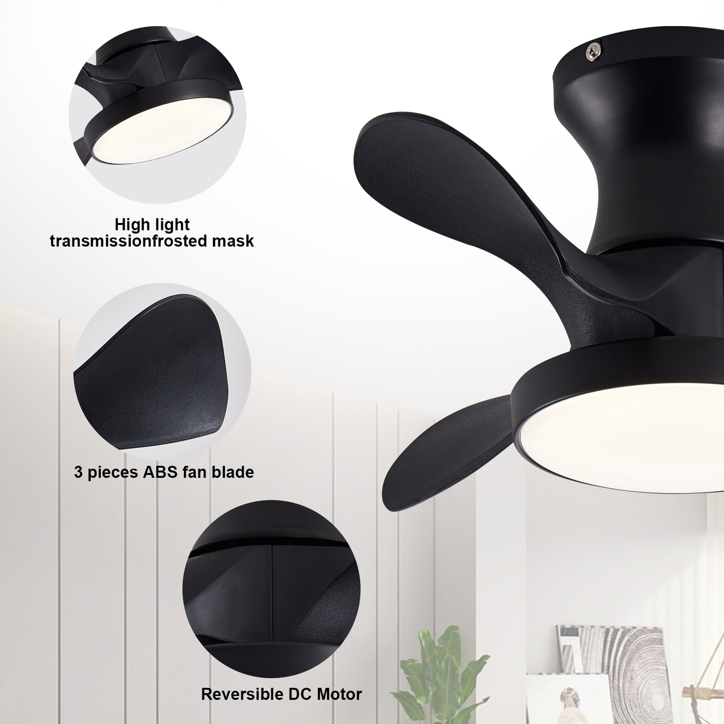 Matte Black Ceiling Fan with Light & Remote - view 7