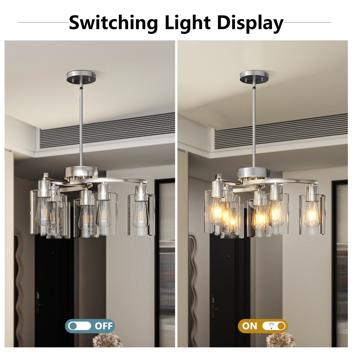 6-Light Brushed Nickel Chandelier with Clear Glass - view 5