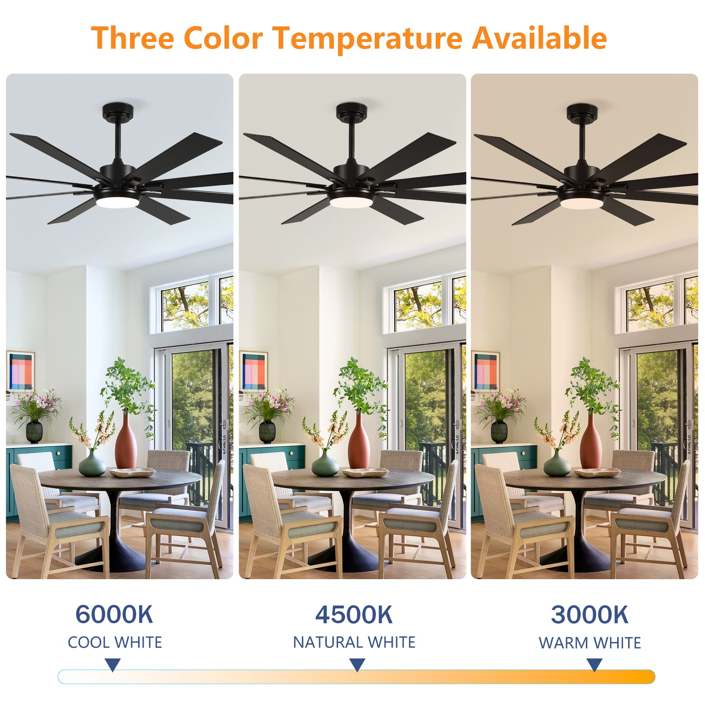 72" Matte Black 8-Blade Ceiling Fan with Dimmable LED - view 14