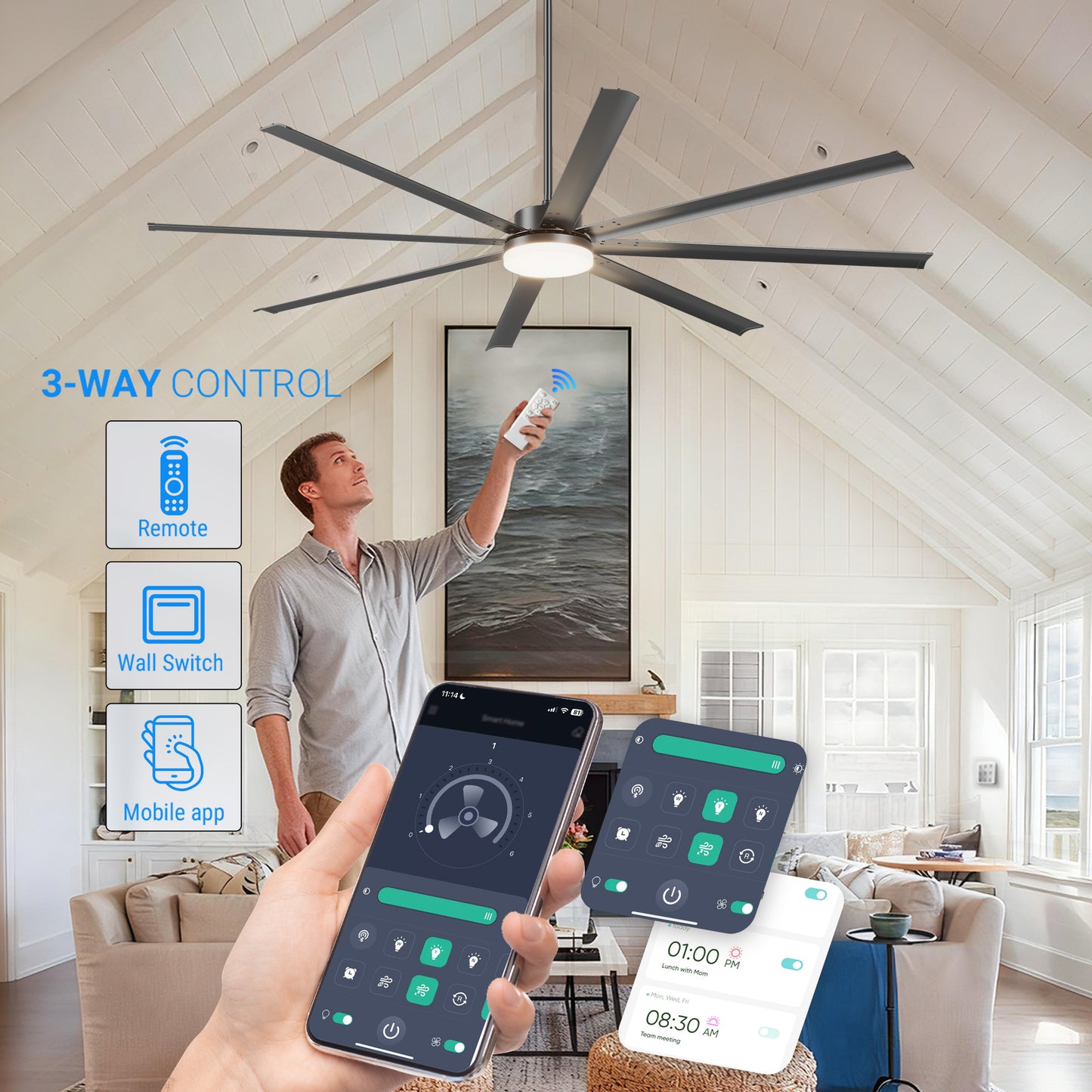 96" Black Industrial Ceiling Fan with Remote - view 13