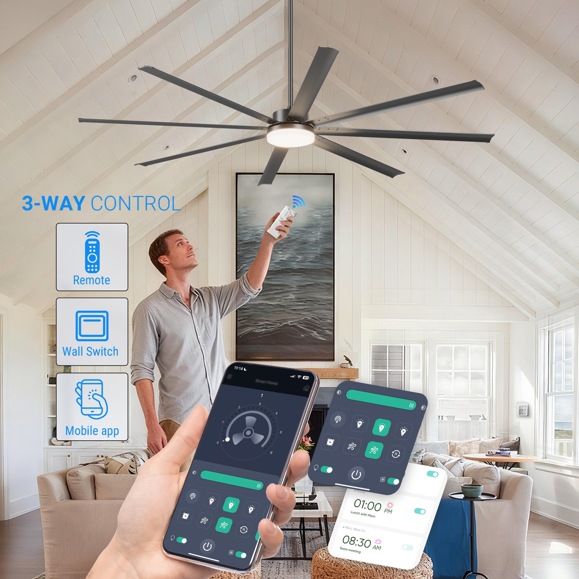 96" Black Industrial Ceiling Fan with Remote - view 13