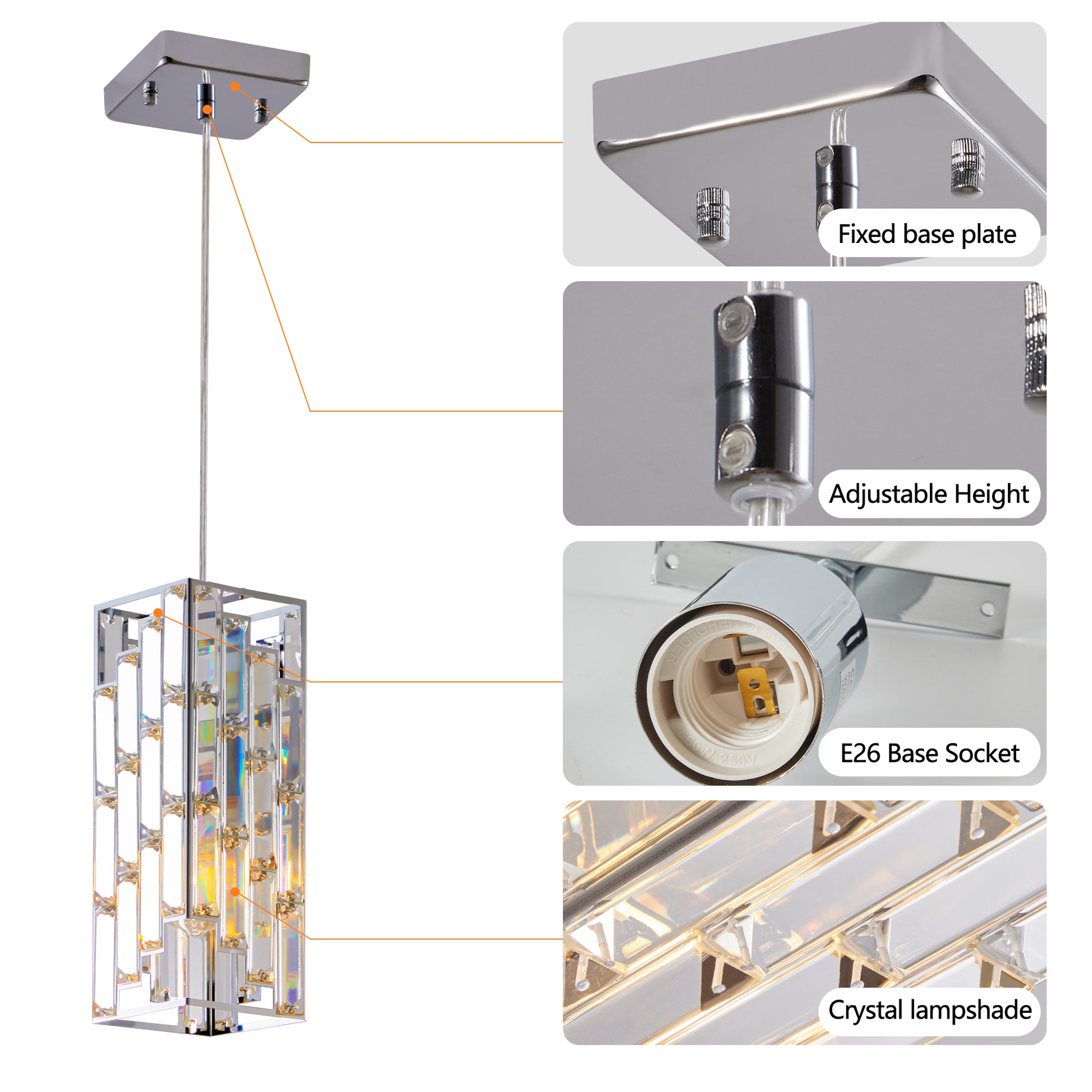 4" Chrome Crystal Prism Pendant Light, 3-Pack - view 6