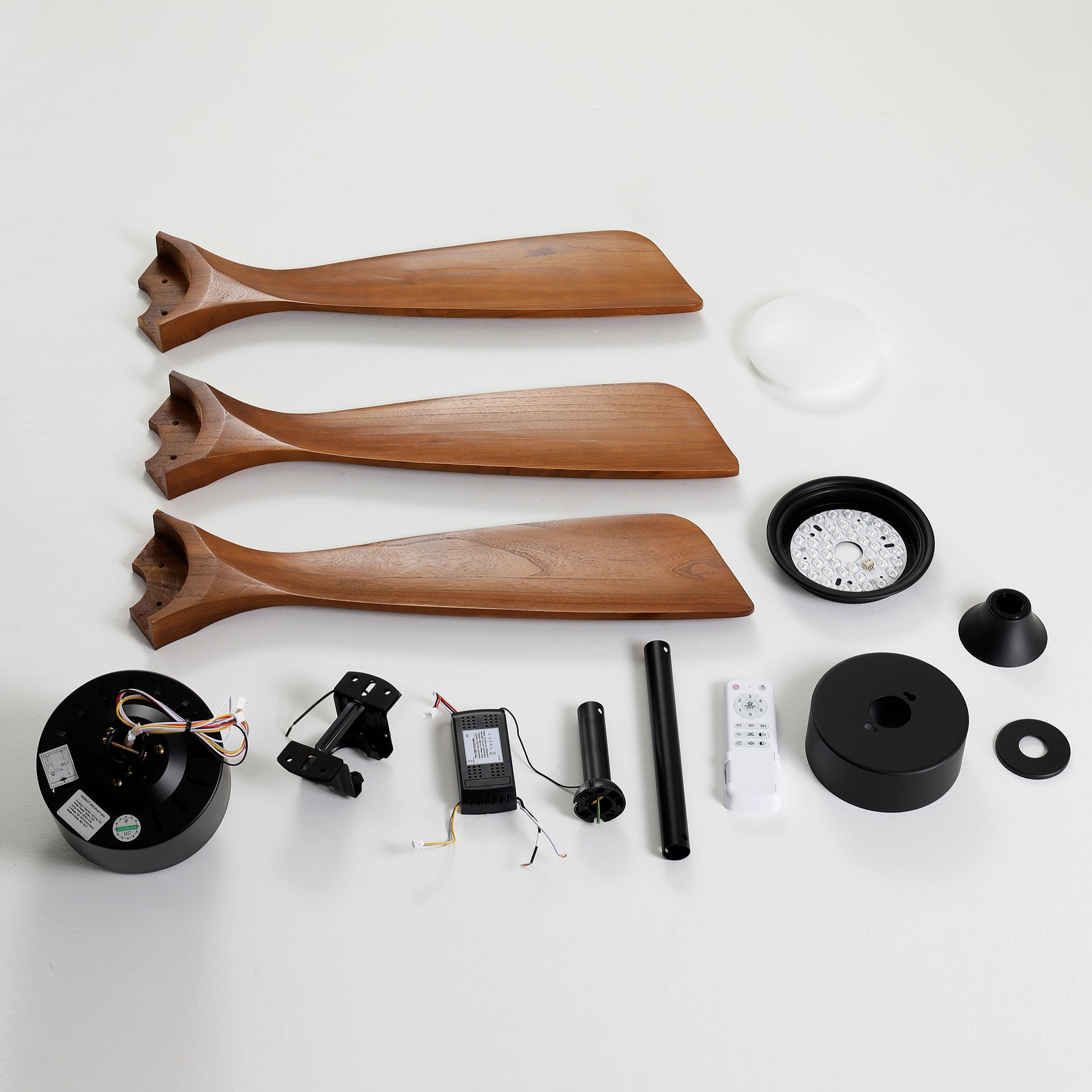 52" Matte Black Solid Wood Ceiling Fan with Dimmable LED - view 13