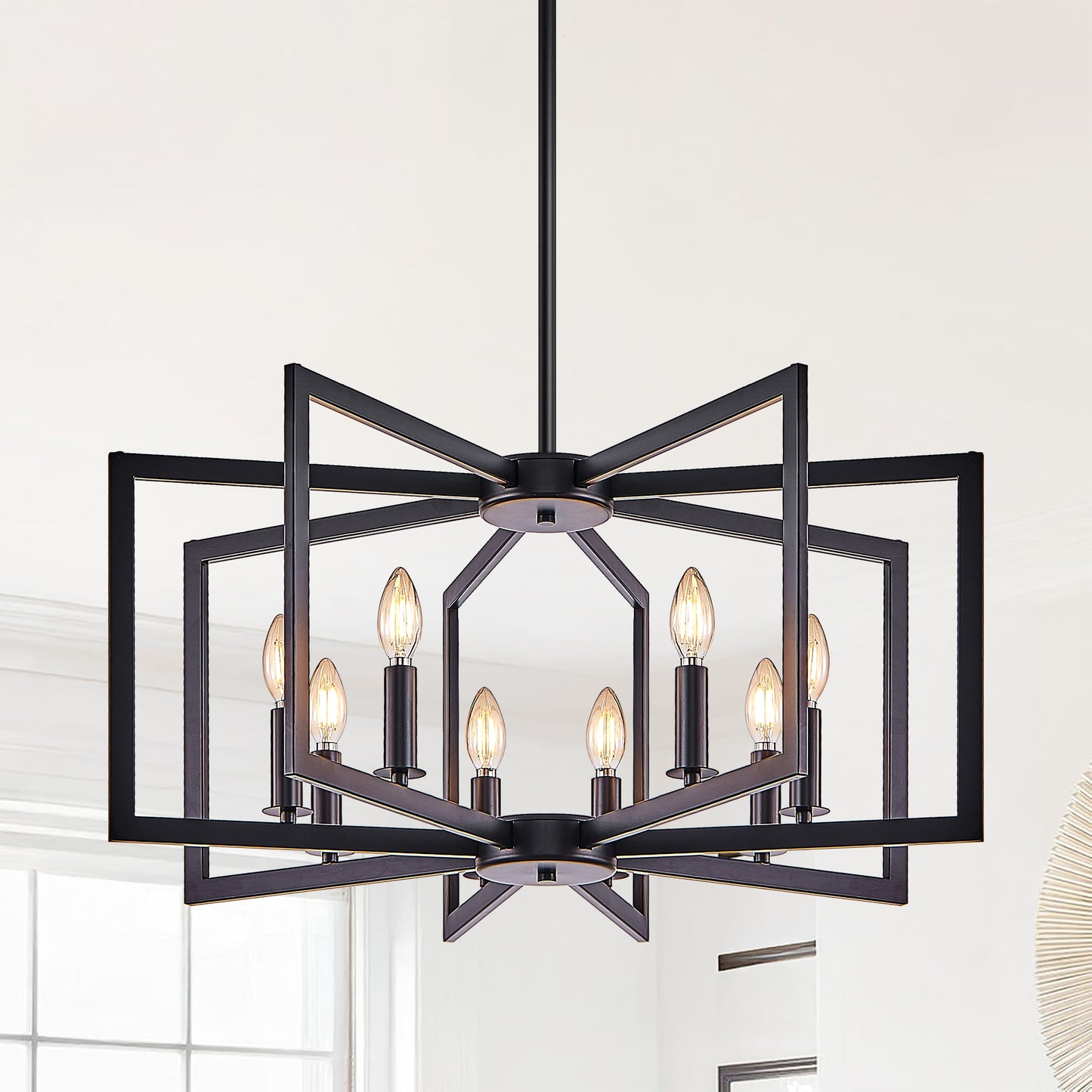 27" 8-Light Black Geometric Chandelier