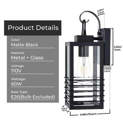 14.6" Matte Black Outdoor Wall Lantern with Glass Shade - view 7