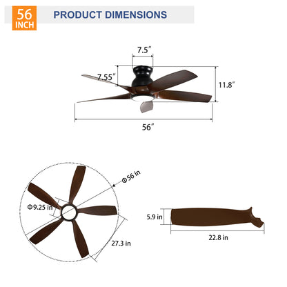 56" Matte Black & Wood Ceiling Fan with Remote - view 7