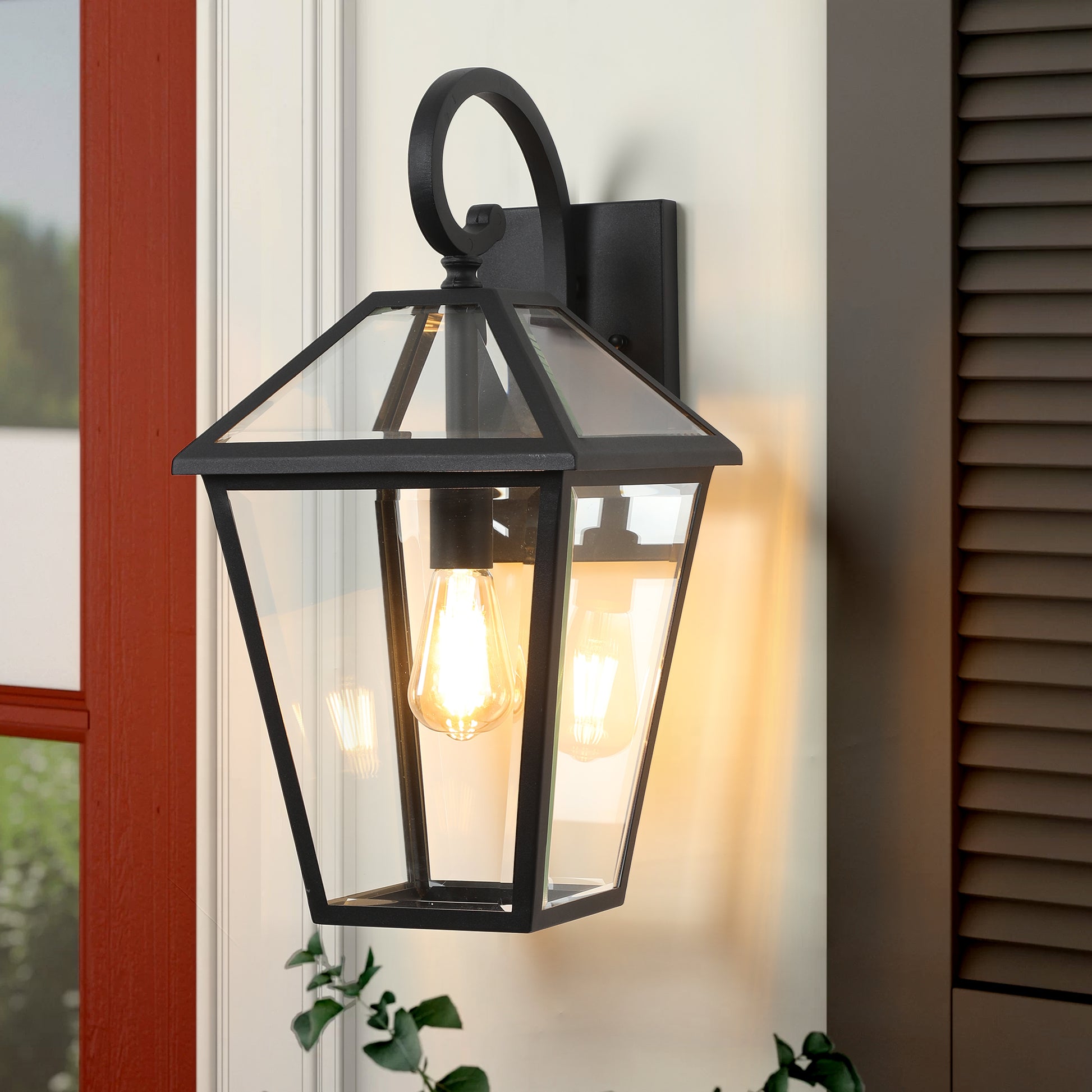 10" Black Outdoor Wall Lantern with Clear Glass, Set of 2 - view 3