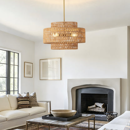 17.7" 4-Light Boho Rattan Woven Chandelier - view 7