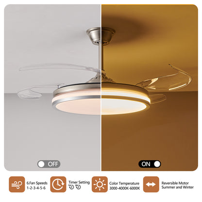 42" Chrome Retractable Blade Ceiling Fan with LED Light - view 7