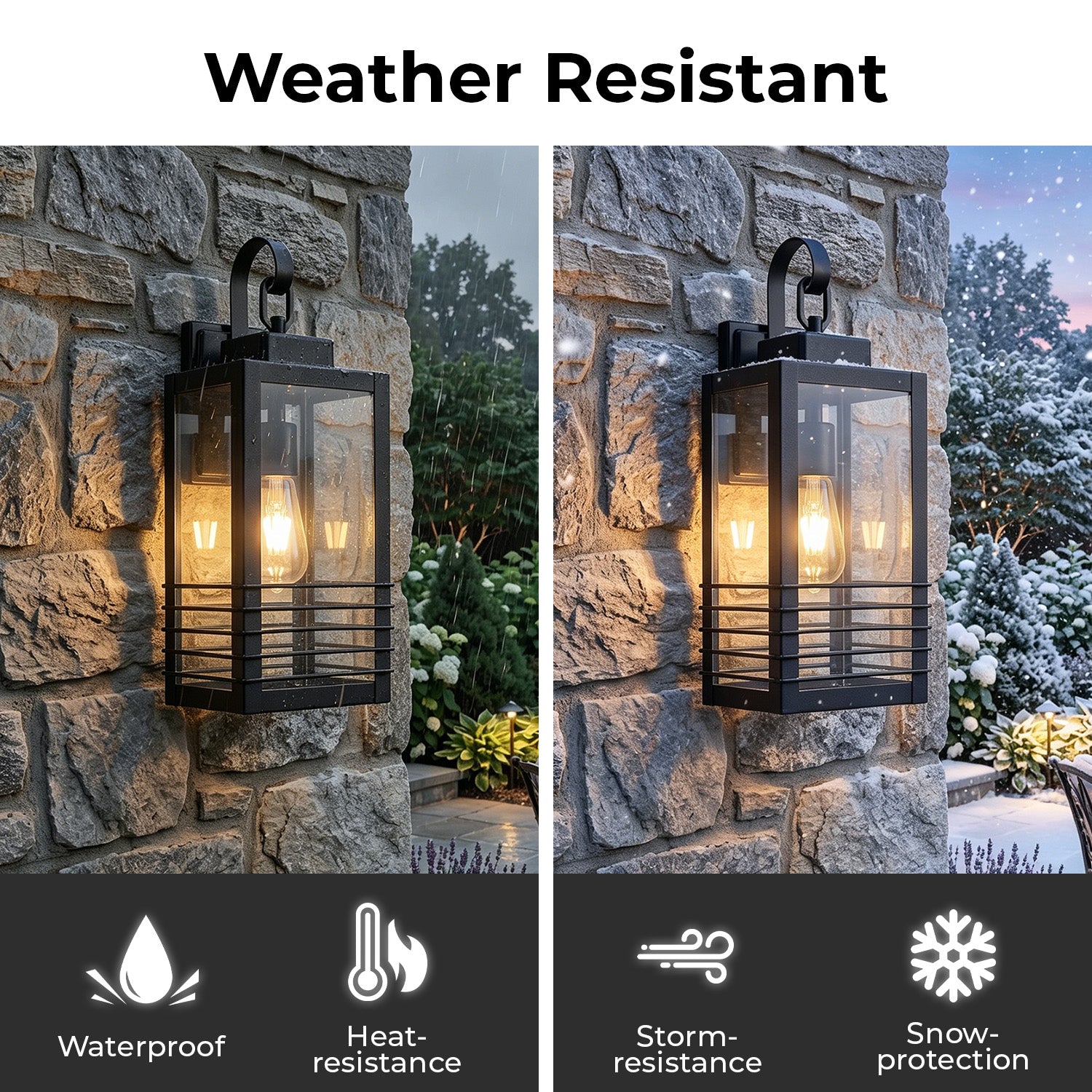 18" Matte Black Outdoor Wall Lantern with Glass Shade - view 6