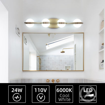 28" 4-Light Gold LED Vanity Light with Crystal Sand Shades - view 6