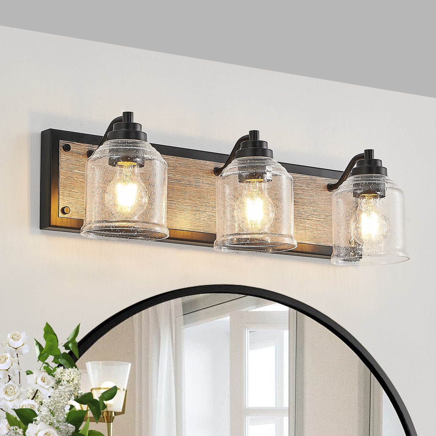 23" 3-Light Farmhouse Vanity Light with Seeded Glass - view 3