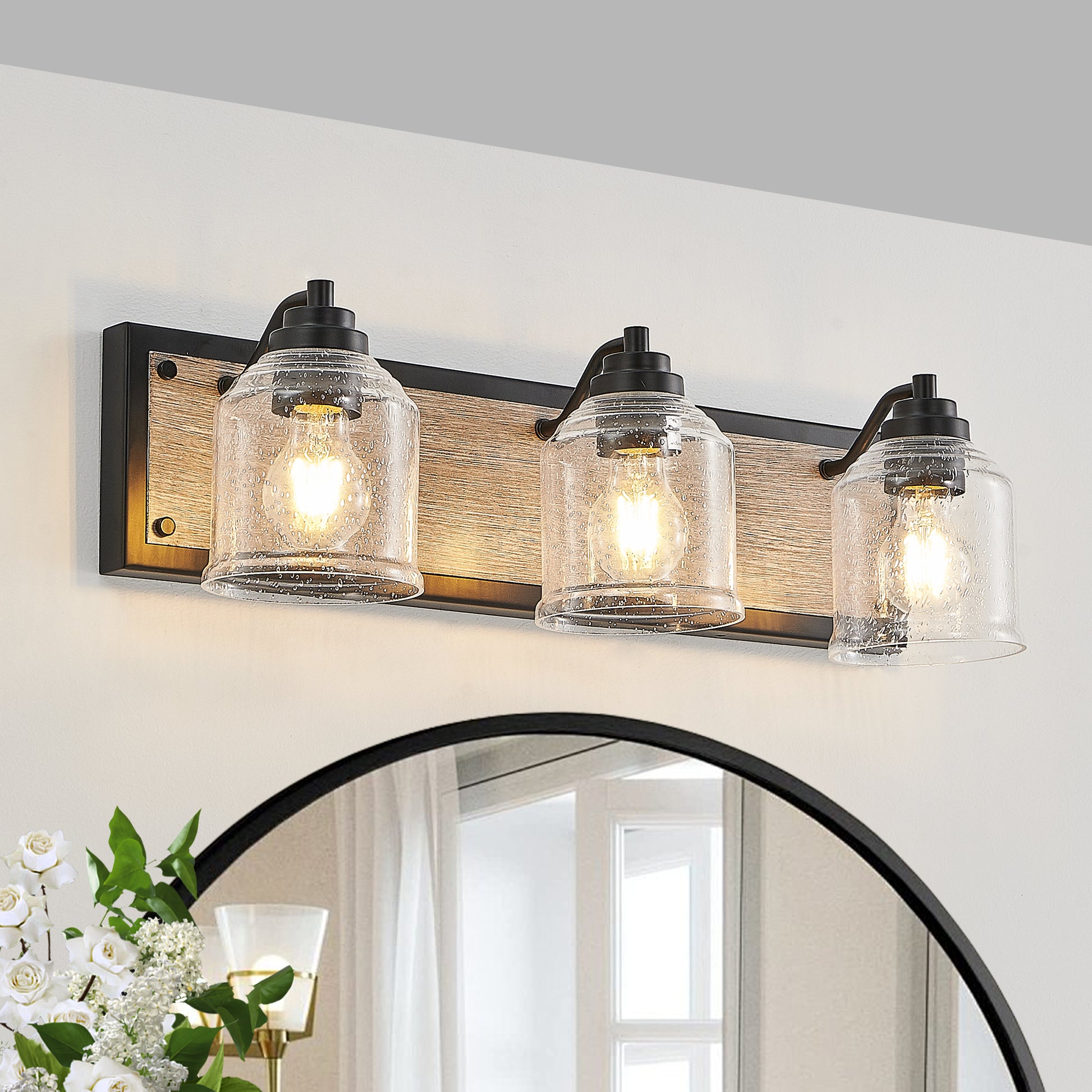 23" 3-Light Farmhouse Vanity Light with Seeded Glass - view 3