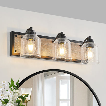 23" 3-Light Farmhouse Vanity Light with Seeded Glass - view 3