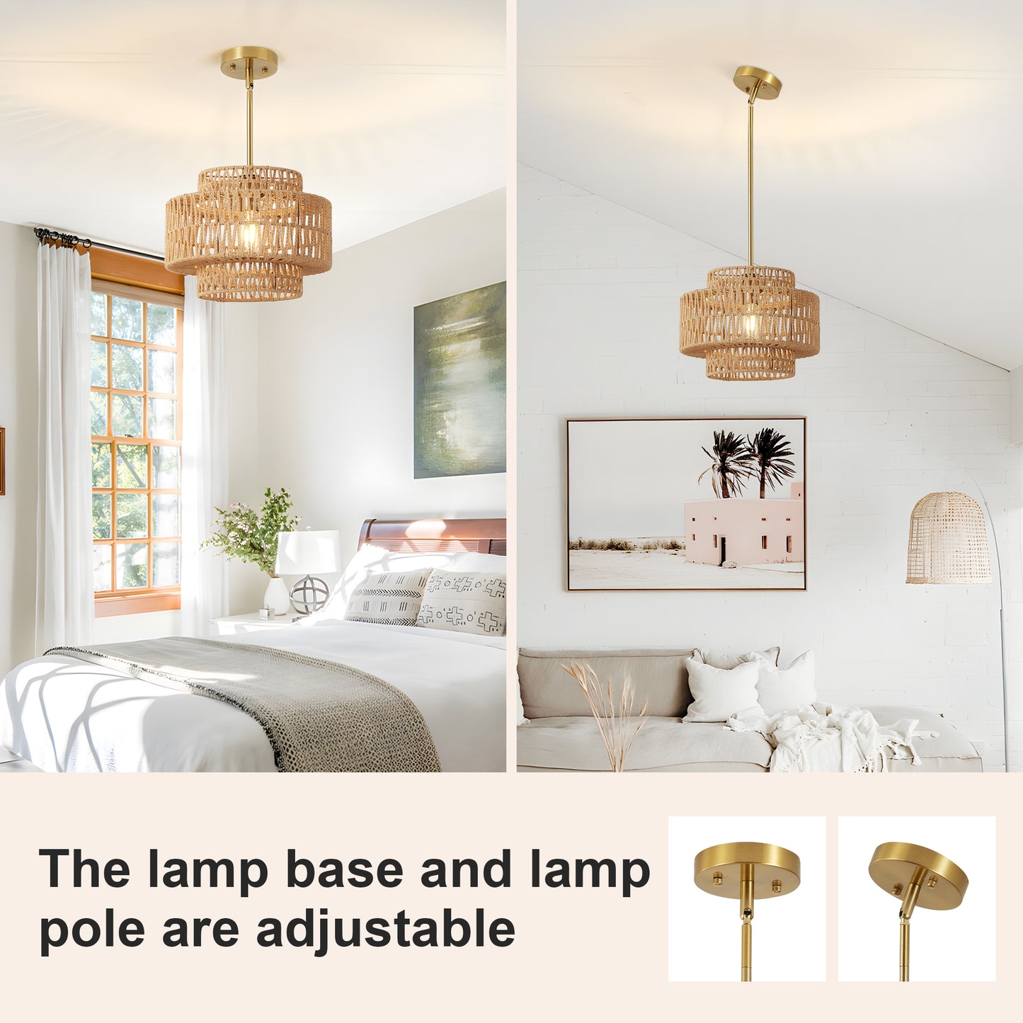 12.6" Boho Hand Woven Rattan Chandelier - view 4