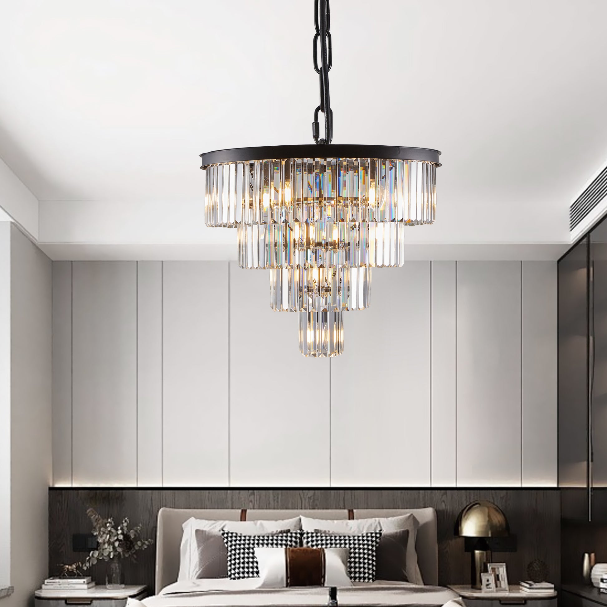 24" 4-Tier Black Crystal Chandelier - view 3