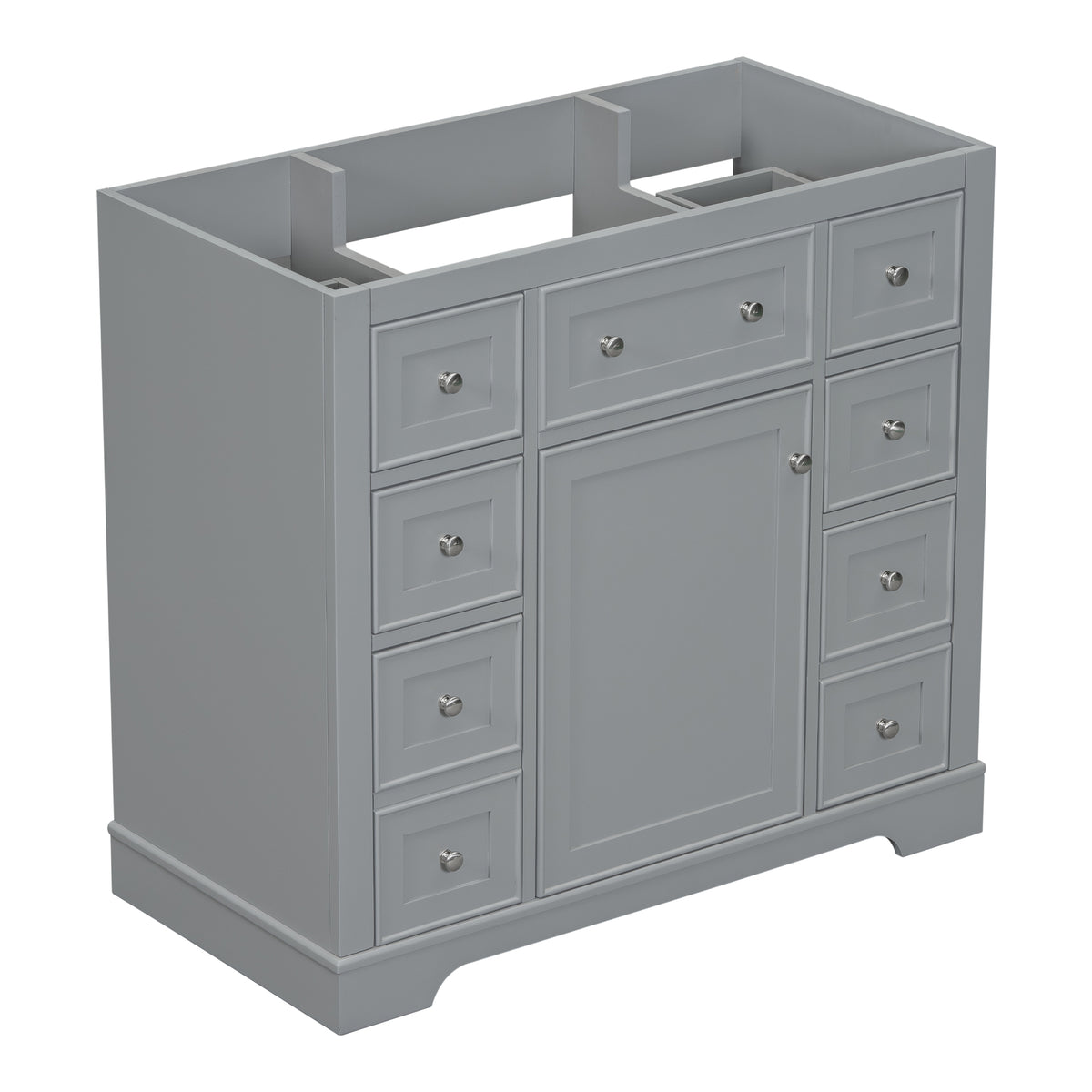 36" Gray Bathroom Vanity Base with Center Door and 6 Drawers