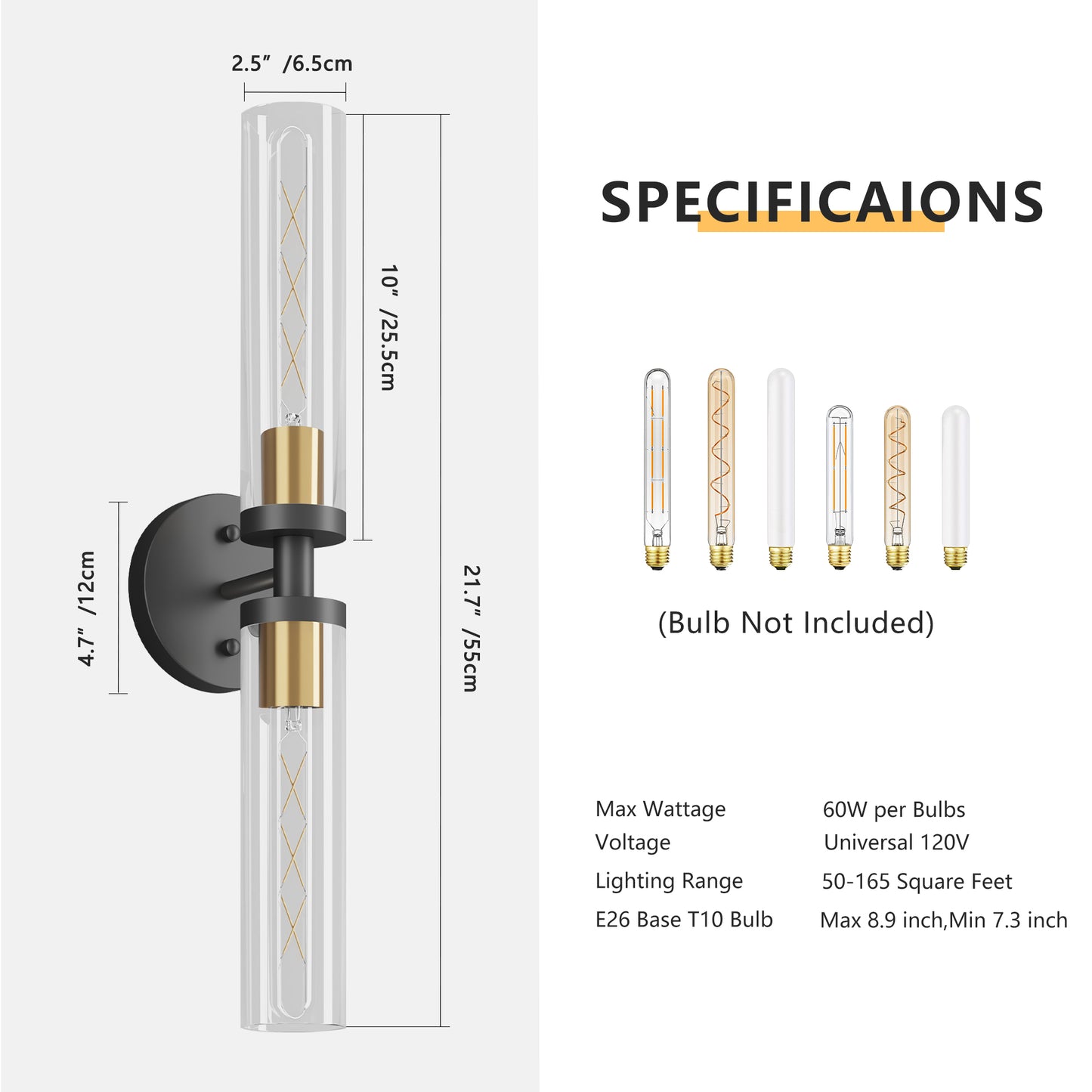 Black & Gold Wall Sconce with Clear Glass, Set of 2 - view 8