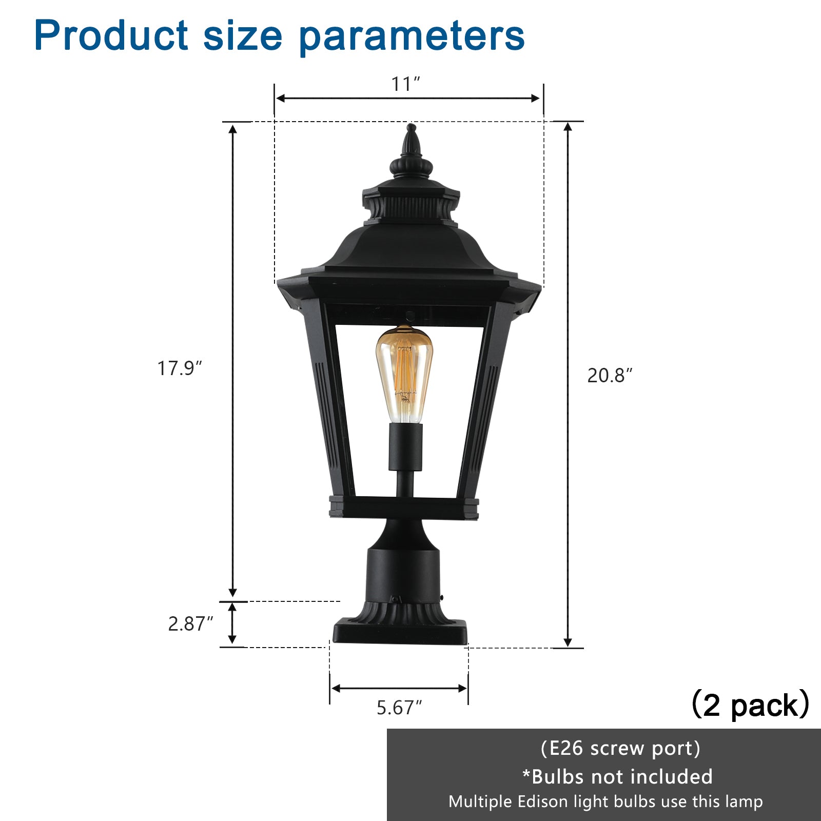 21"H Black Outdoor Post Lantern Light, Set of 2 - view 9