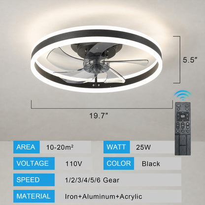 20" Flush Mount Ceiling Fan with Dimmable LED & Remote - view 6