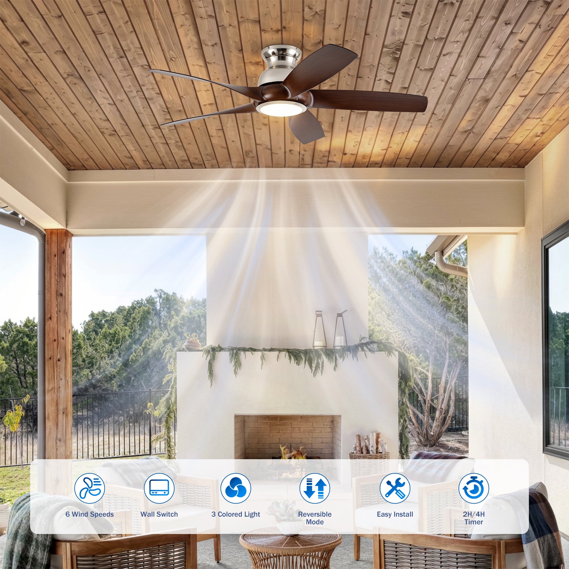 56" Nickel & Wood Ceiling Fan with Remote - view 8