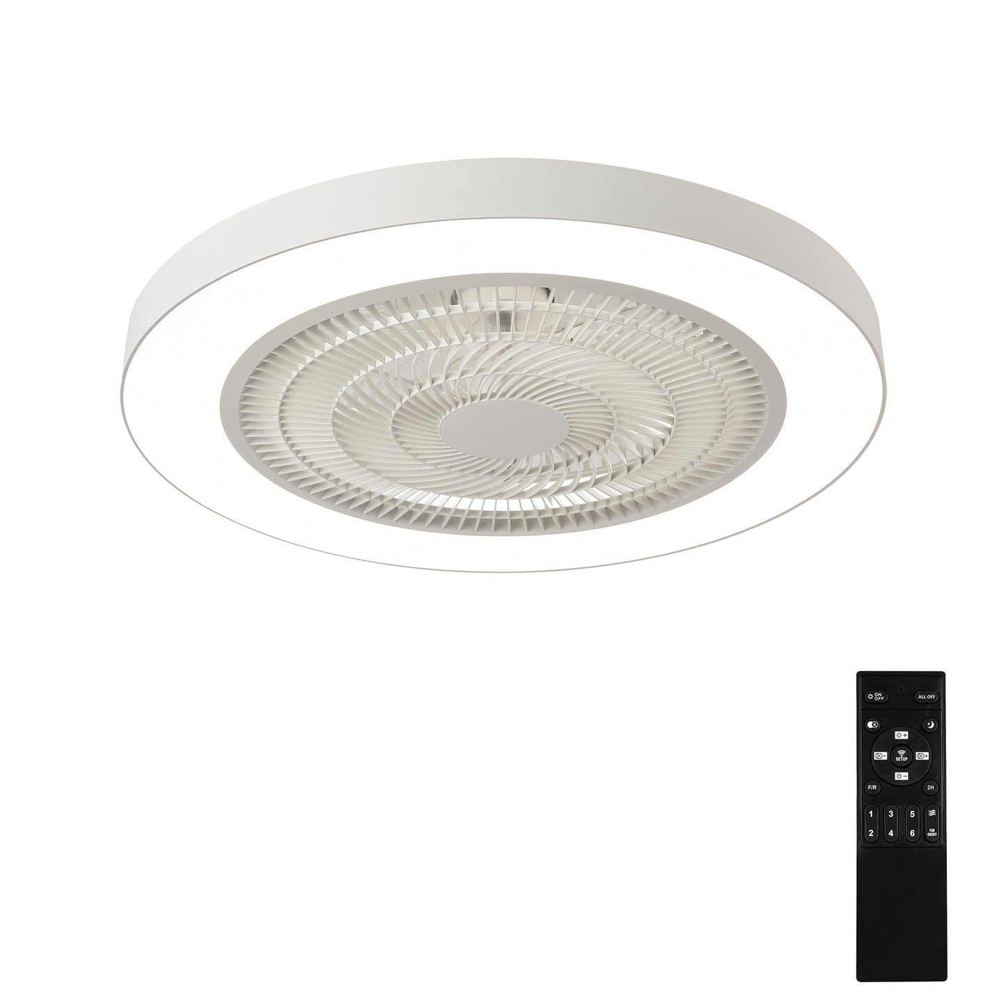 Matte White Flush Mount Ceiling Fan with Dimmable LED