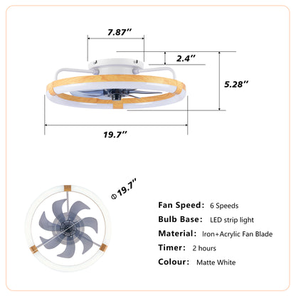 20" Matte White & Wood Ceiling Fan with Dimmable LED - view 7
