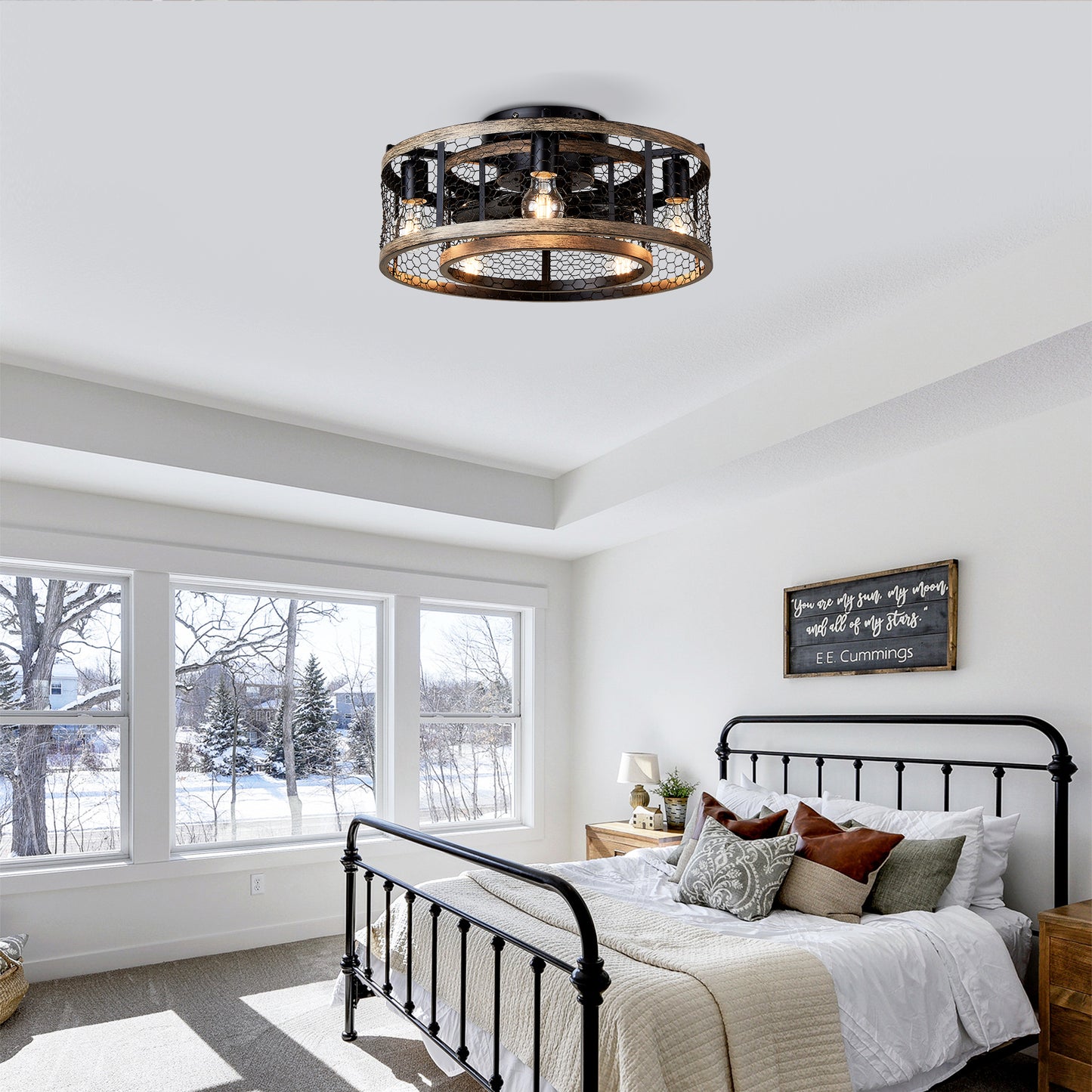 20" Matte Black Caged Ceiling Fan with Remote - view 5