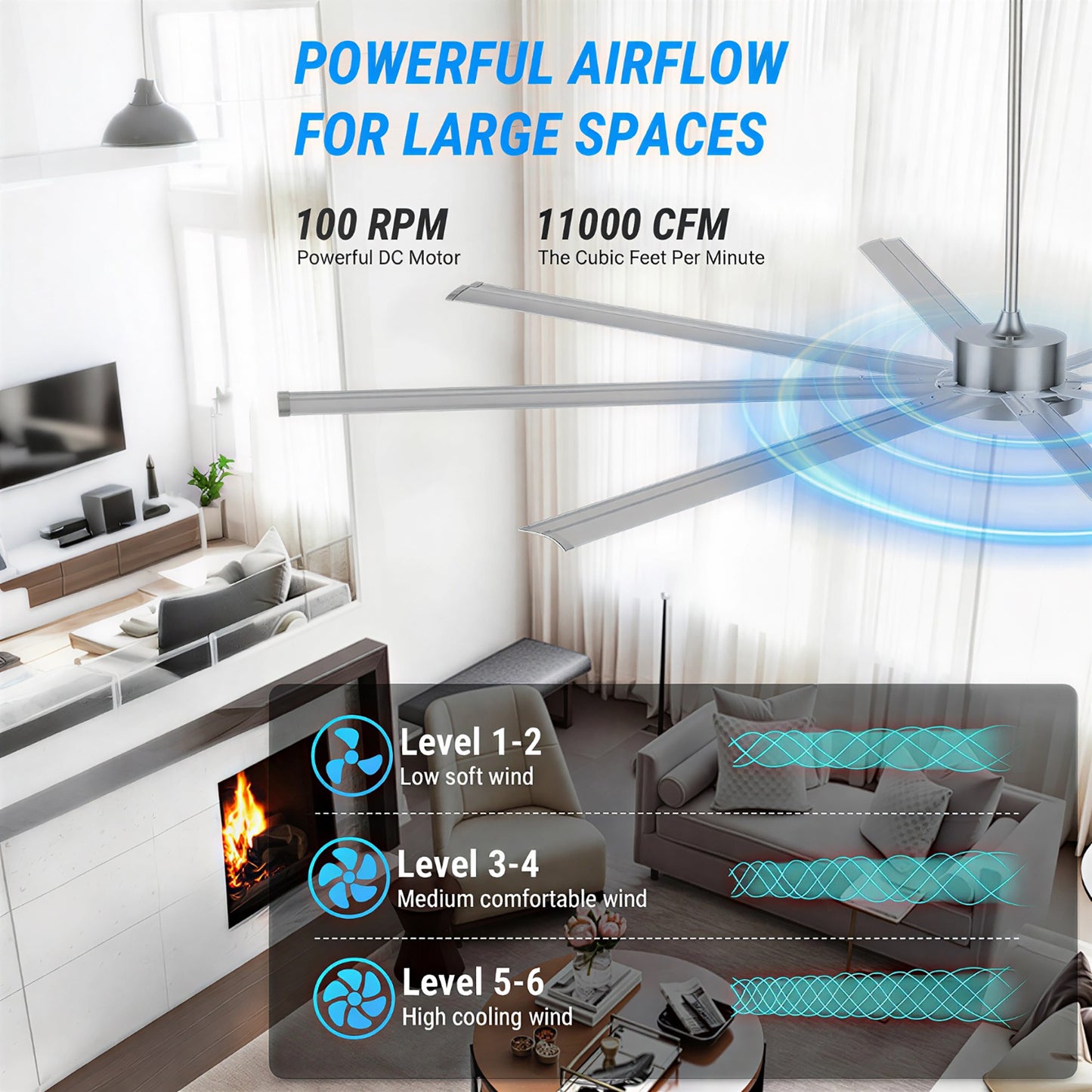 96" Silver Industrial Ceiling Fan with Light & Remote - view 15