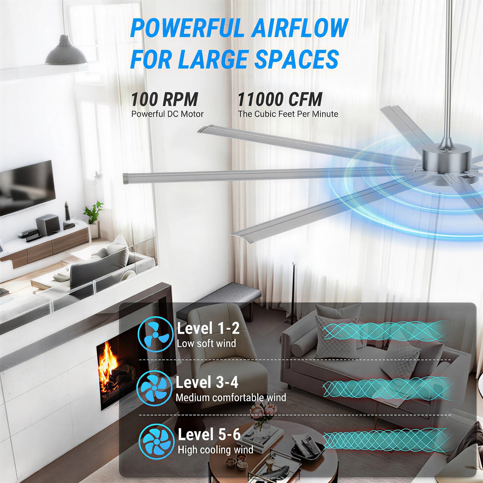 96" Silver Industrial Ceiling Fan with Light & Remote - view 15