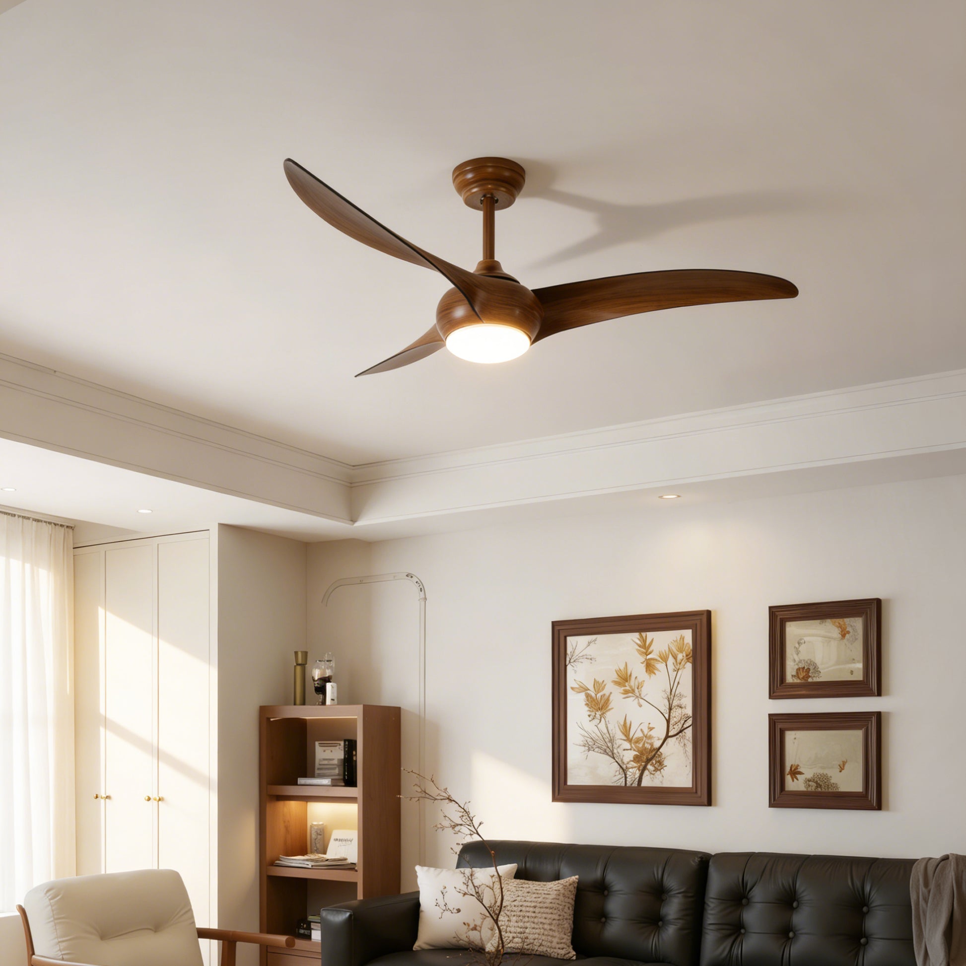52" Wood Finish Ceiling Fan with LED Light and Remote - view 3