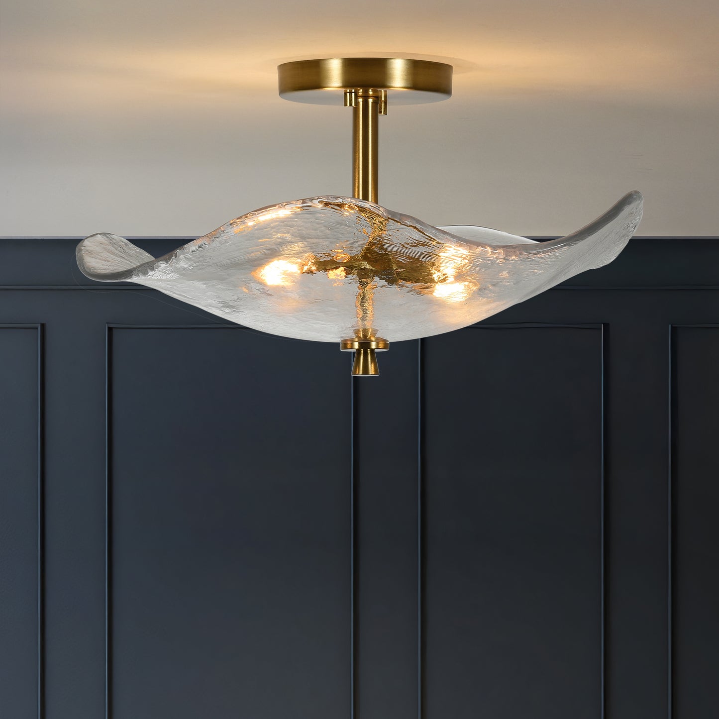 16.5" 2-Light Gold Glass Semi Flush Mount Ceiling Light