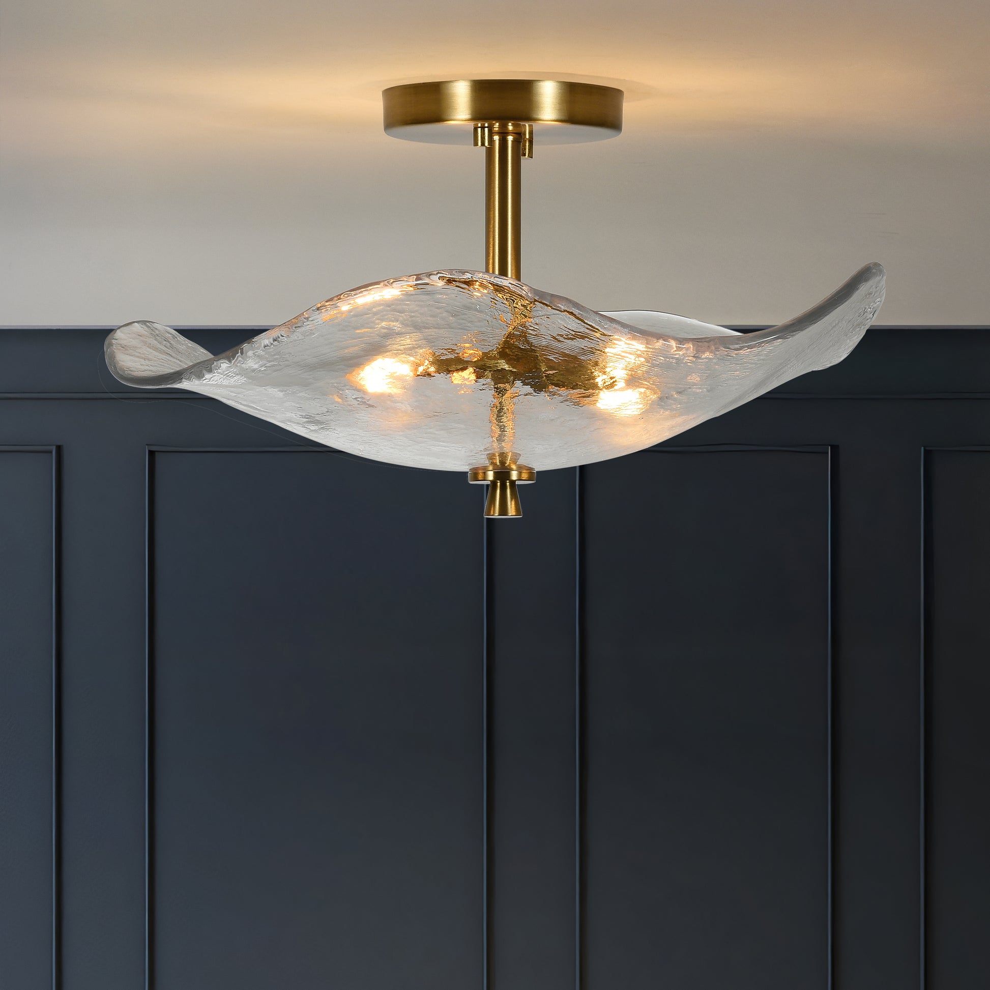 16.5" 2-Light Gold Glass Semi Flush Mount Ceiling Light