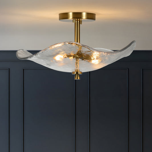 16.5" 2-Light Gold Glass Semi Flush Mount Ceiling Light