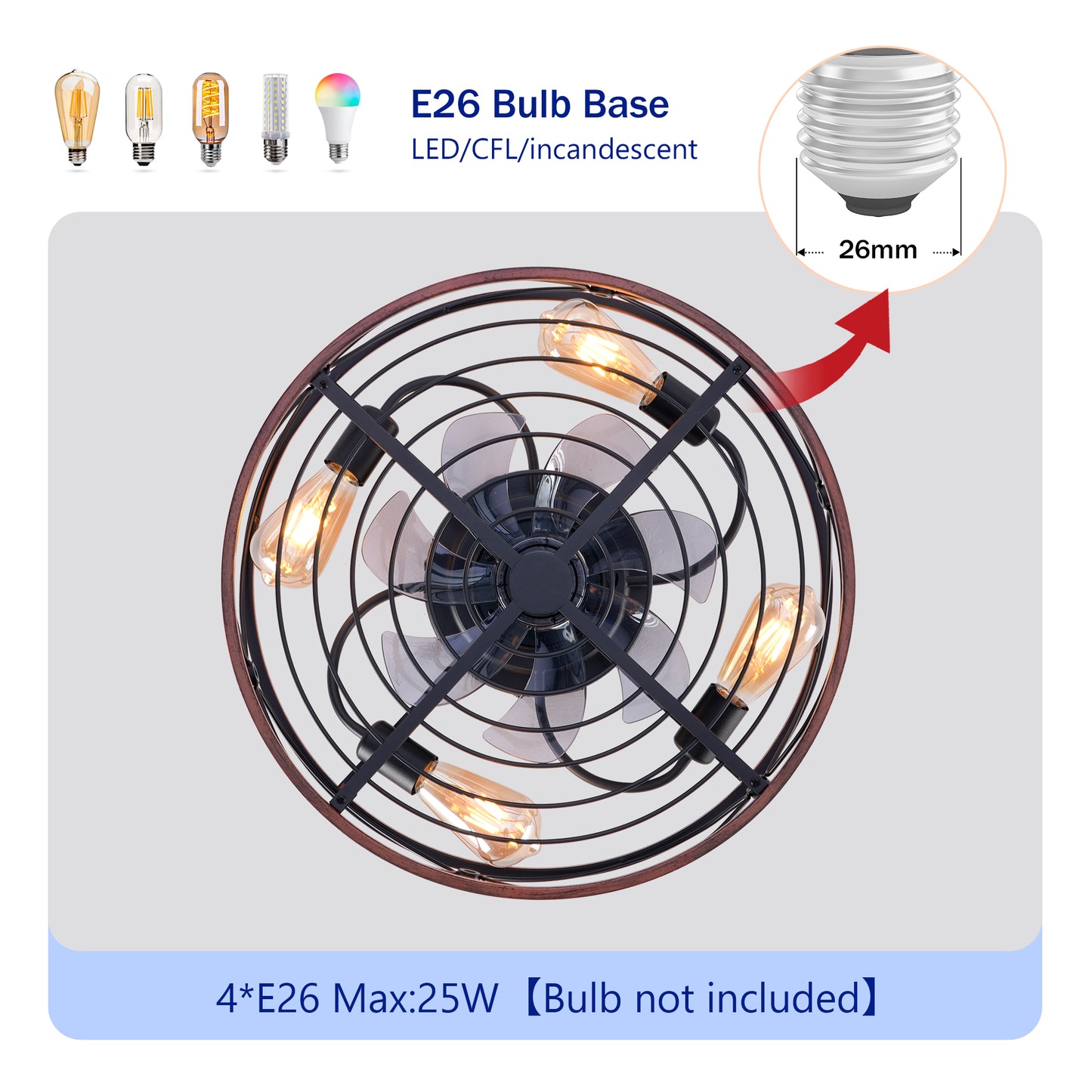 20" Matte Black Caged Ceiling Fan with Remote - view 7
