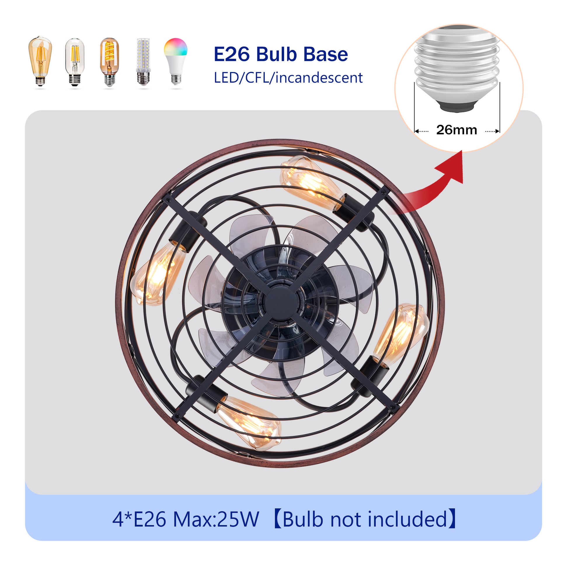 20" Matte Black Caged Ceiling Fan with Remote - view 7