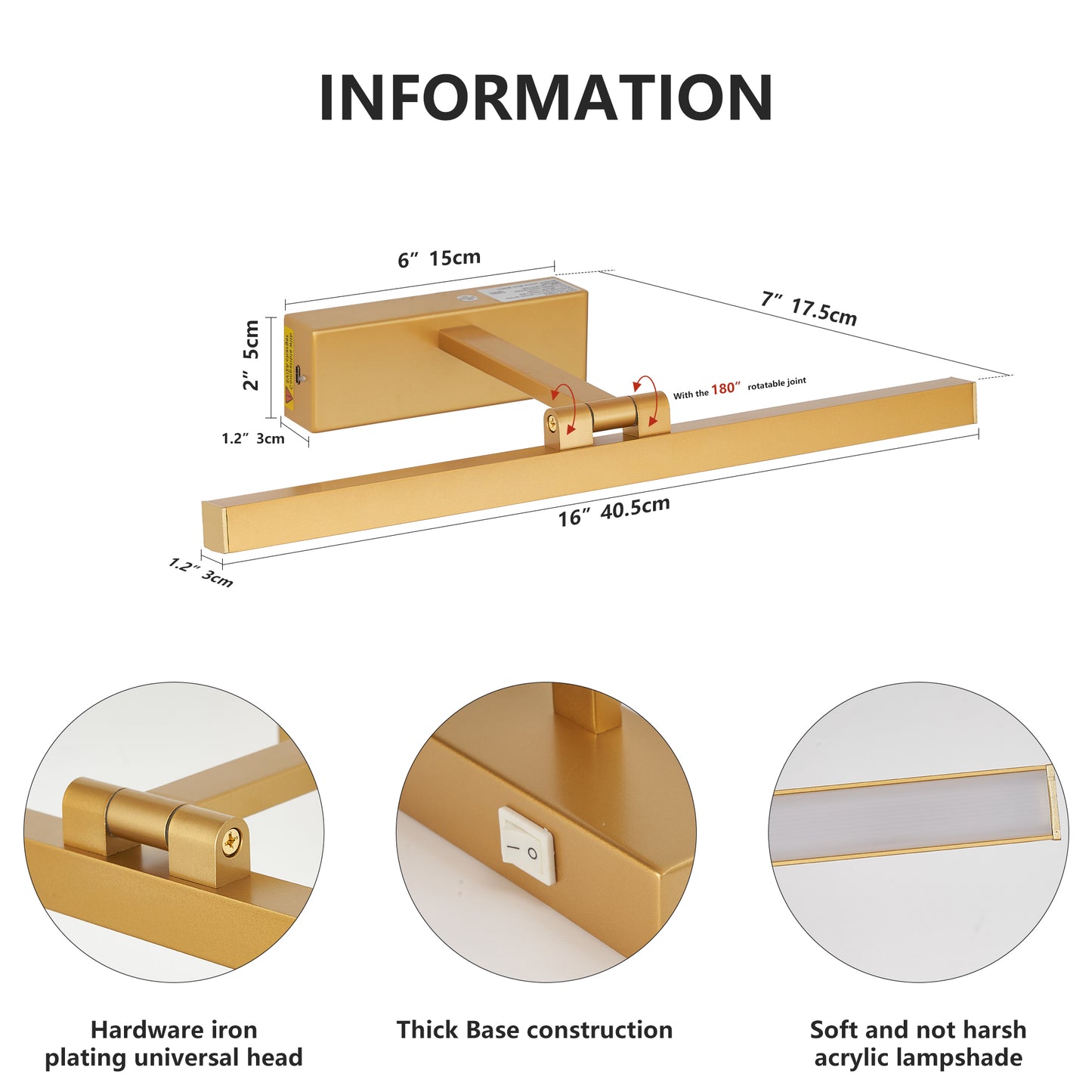 16" Modern Gold Dimmable LED Vanity Light - view 10