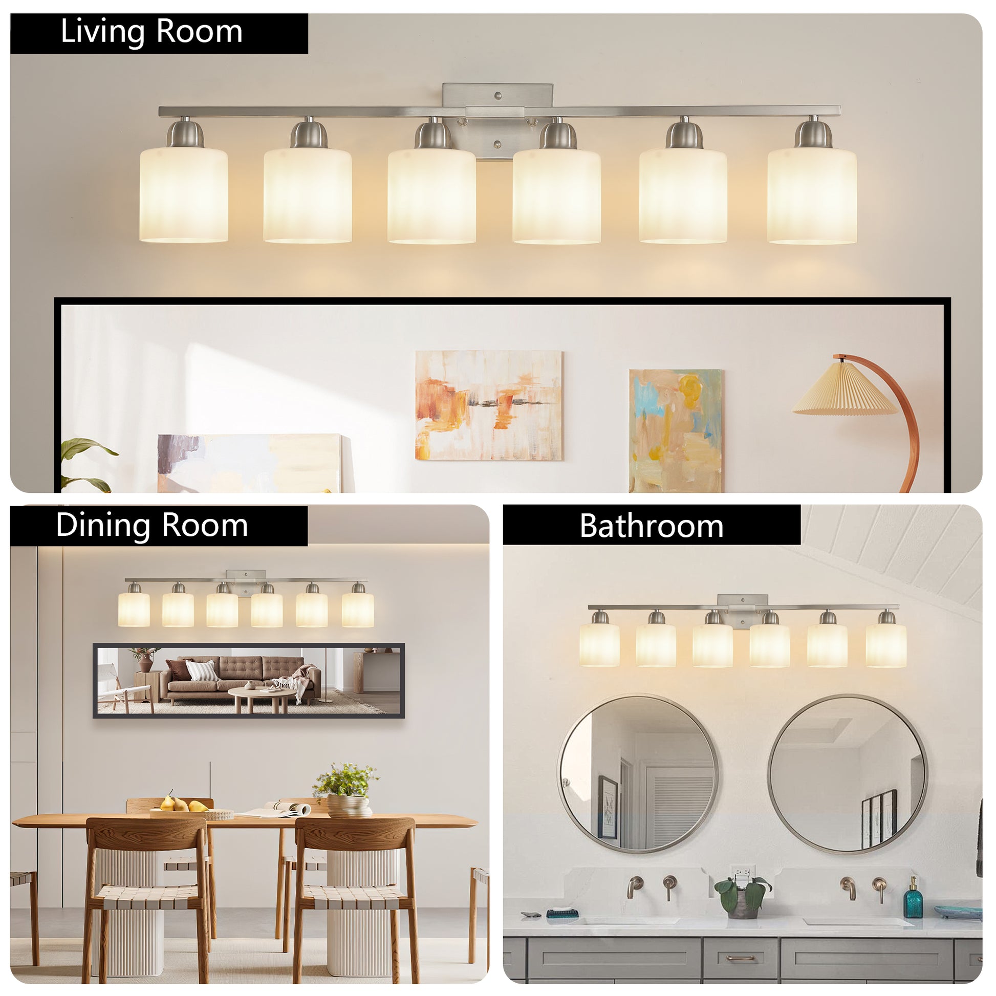 38" 6-Light Nickel Vanity Light with Milk Glass Shades - view 4