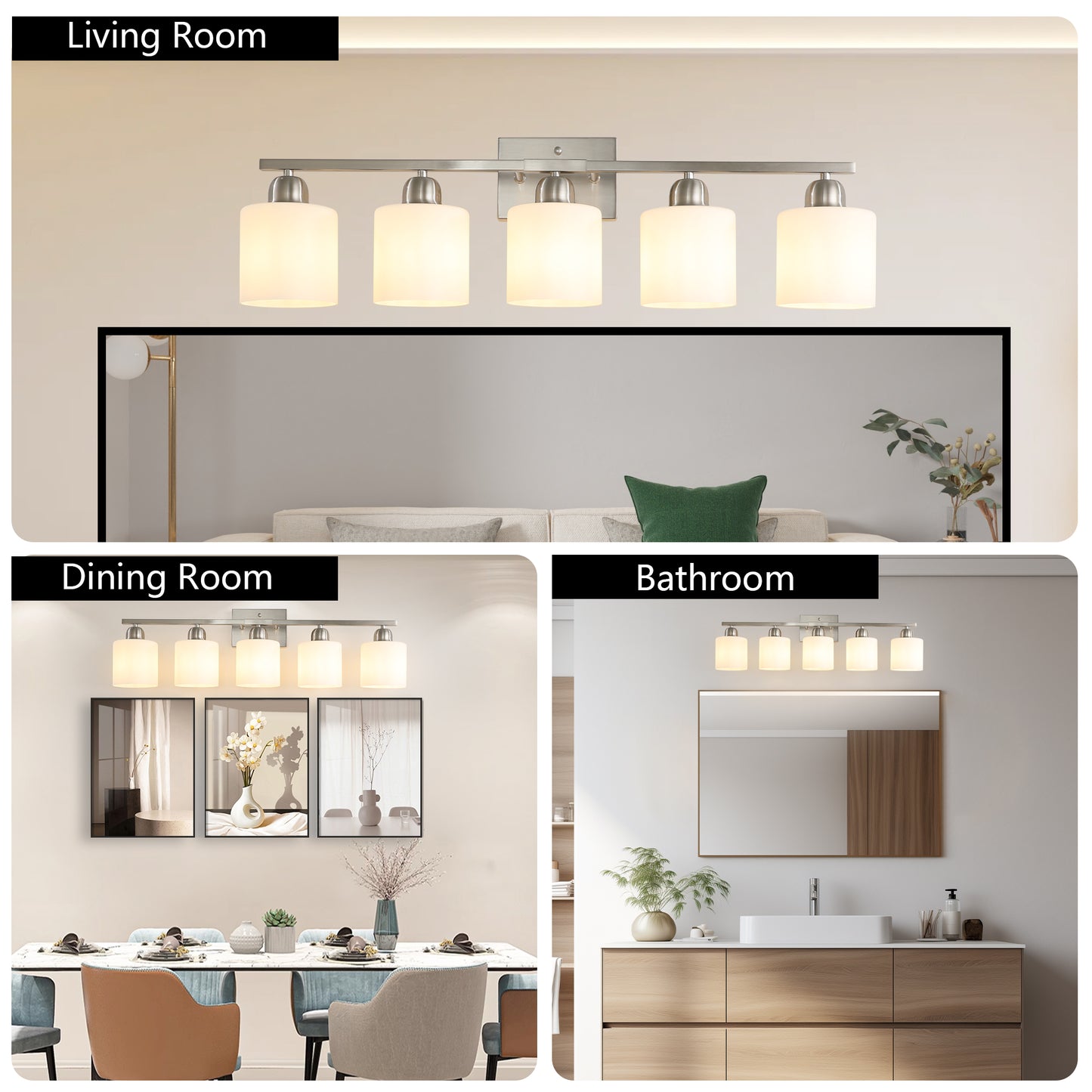 5-Light Brushed Nickel Vanity Wall Light with Frosted Glass - view 4