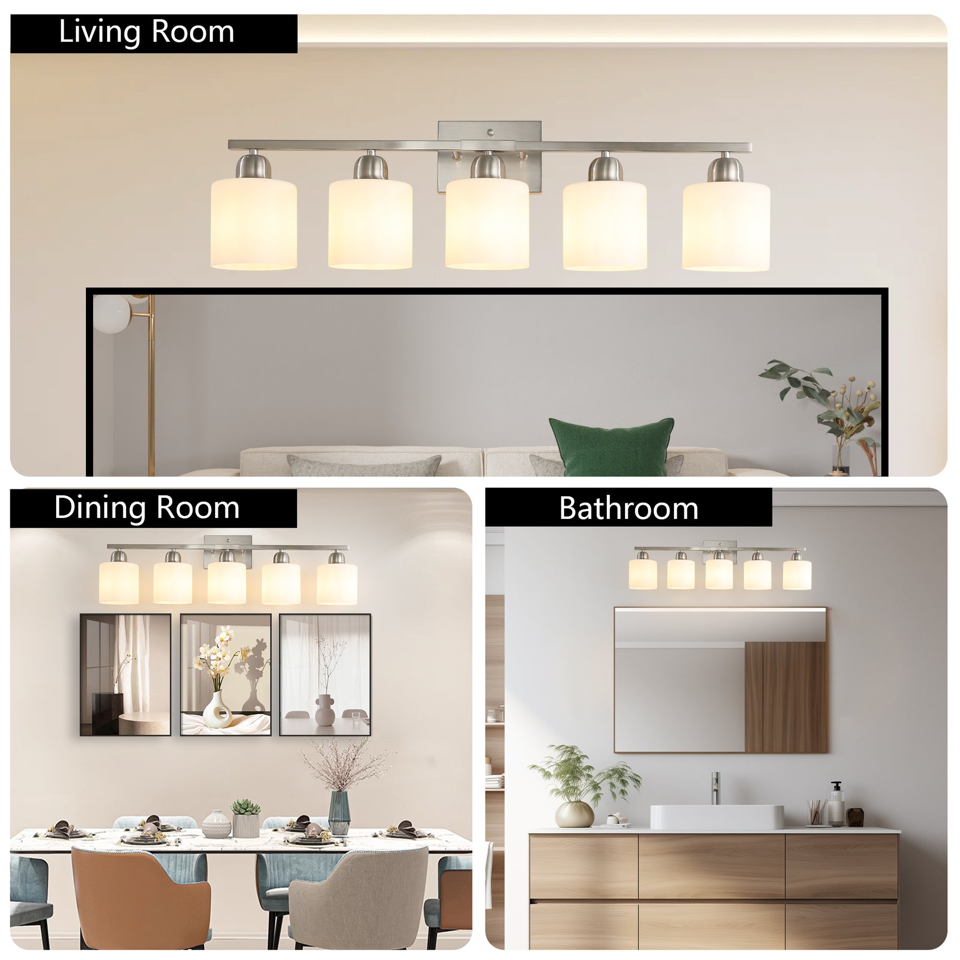 5-Light Brushed Nickel Vanity Wall Light with Frosted Glass - view 4