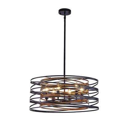24" 6-Light Black & Walnut Caged Chandelier - view 9