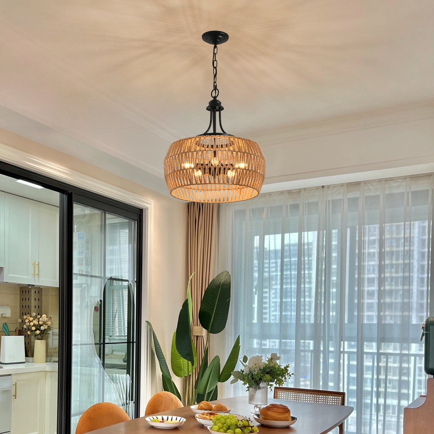 19" Hand-Woven Boho Hemp Rope Pendant Light - view 5