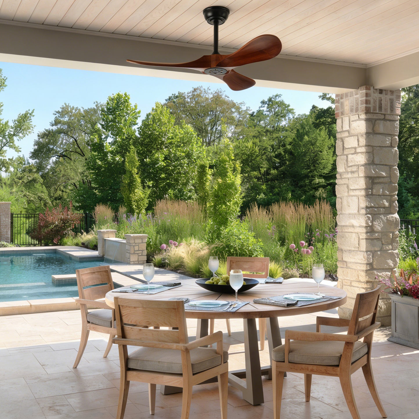 36" Walnut Wood Ceiling Fan with Remote - view 6