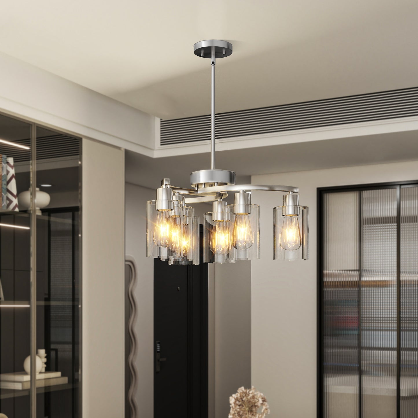 6-Light Brushed Nickel Chandelier with Clear Glass - view 3