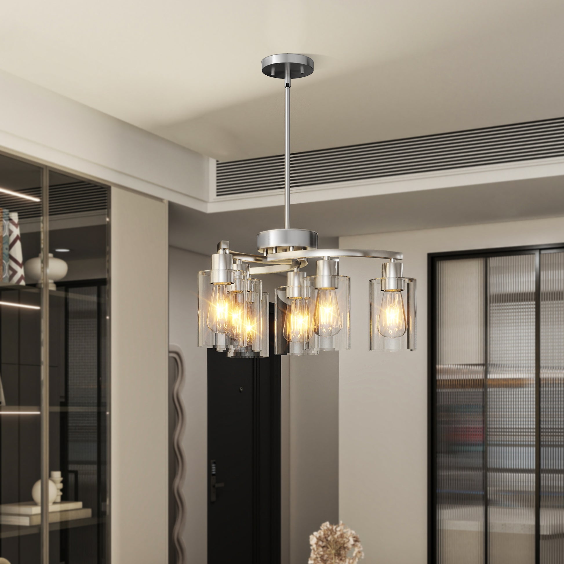 6-Light Brushed Nickel Chandelier with Clear Glass - view 3